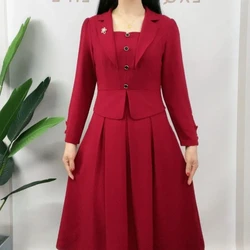 Fake Two Long Sleeved Dresses for Women in Spring Fashionable and Stylish Waist Cinching and Slimming Mid Length A-line Skirt