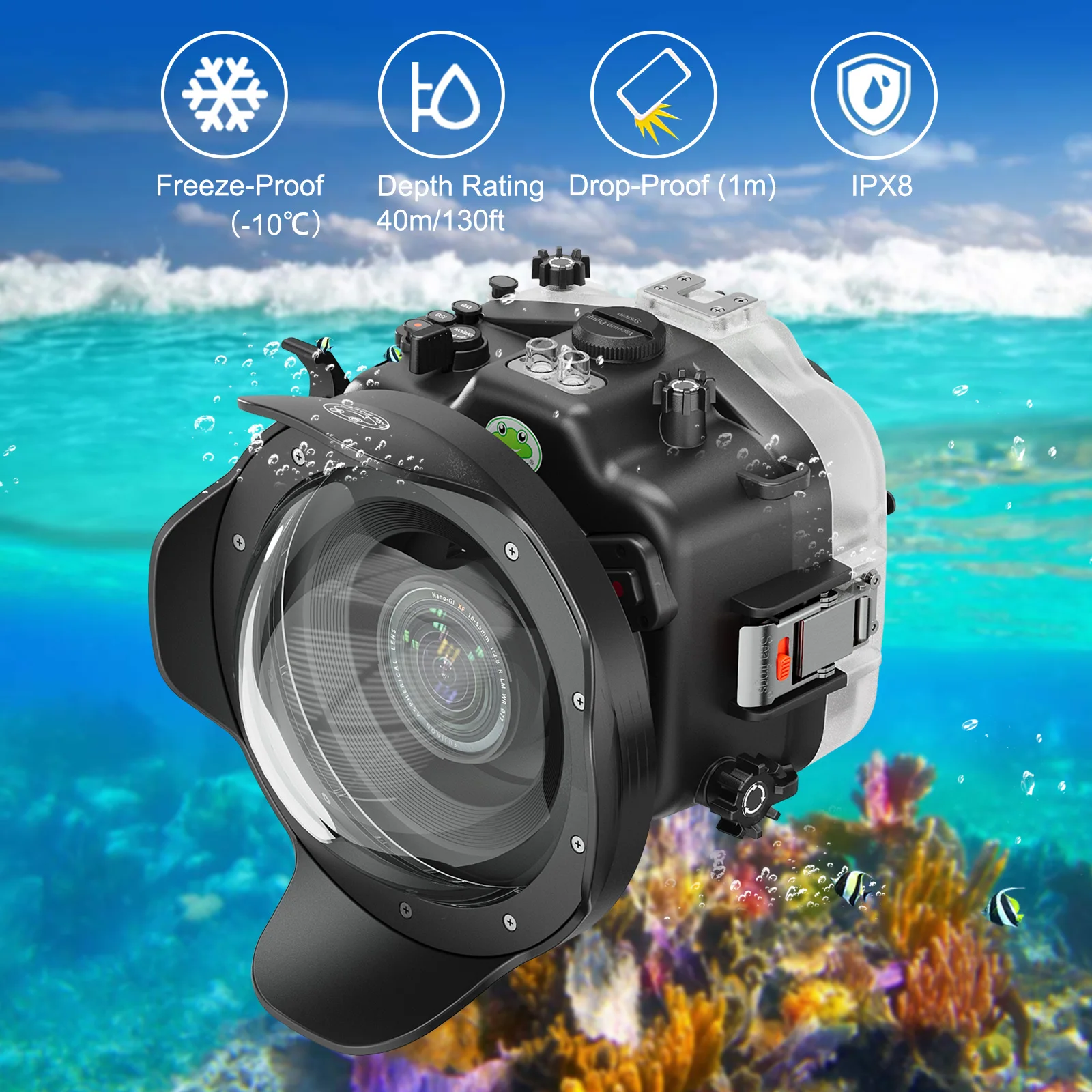 Seafrogs caixa à prova d'água para câmera fujifilm X-H2 xf 18-55mm 1:2.8-4r 40m de profundidade caixa de mergulho subaquático para mergulho