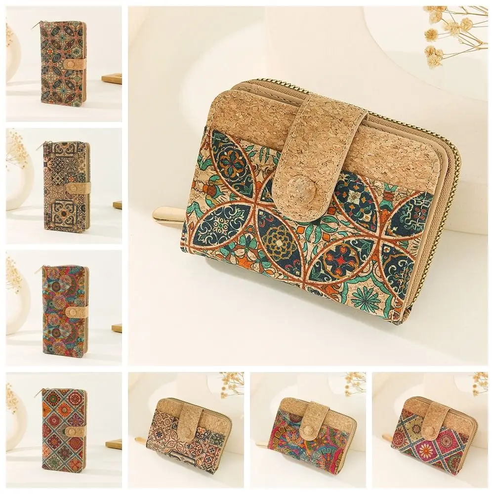 

Wood Grain Retro Printed Wallet Short Zipper Multi-card Slot Purse Portable Concealed Buckle Card Holder