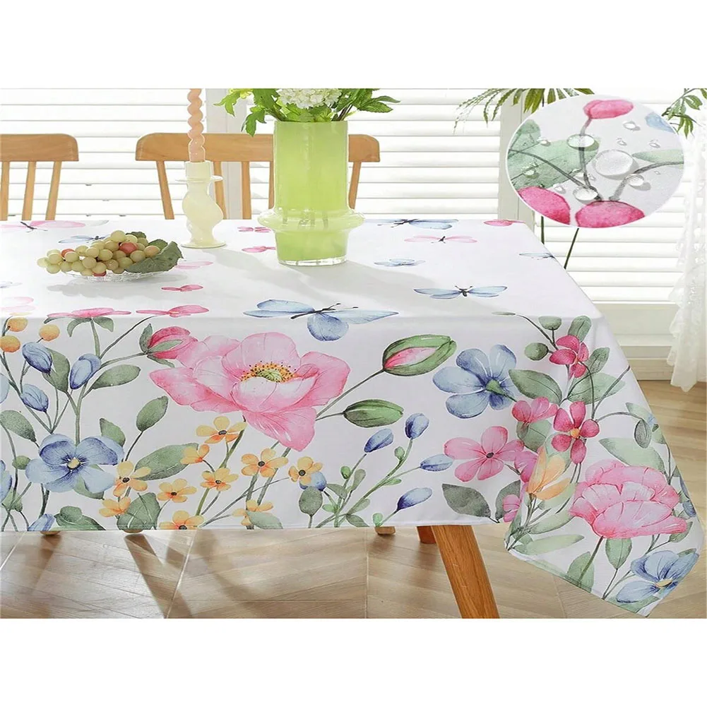Birthday Tablecloth 140x240cm Rectangle Table Cloth Waterproof Tablecloth Butterfly Floral Table Cover For Party Dinner Decor