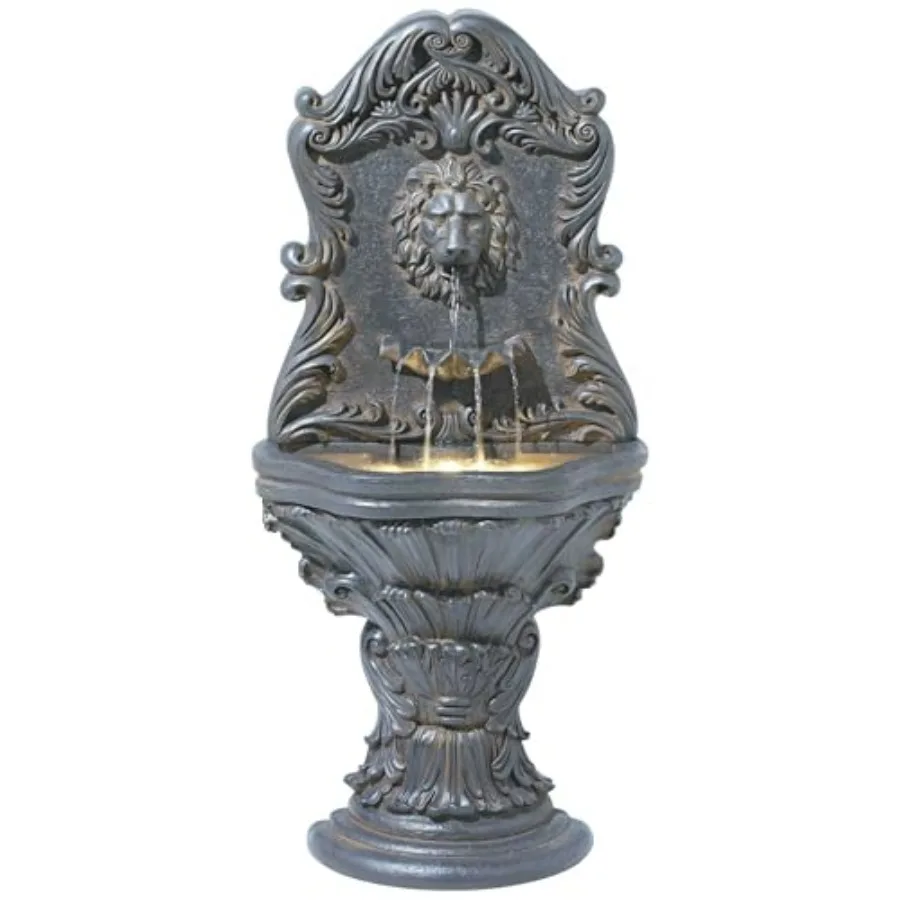 

Королевский фонтан Royal Lion Acanthus 50: большой итальянский декоративный напольный фонтан из искусственного камня для помещений и улицы с LED-подсветкой, статуей и водопадом