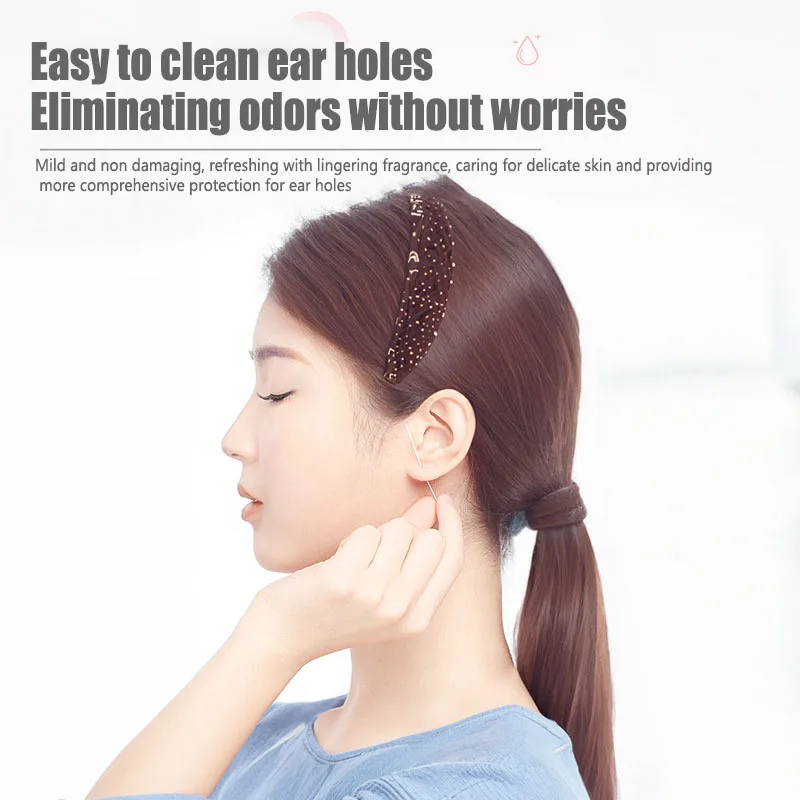 60Pcs Remove Odor Disposable Earrings Cleaner Pierced Ear Cleaning Herb Solution Paper Floss Hole Aftercare Tools Kit Health