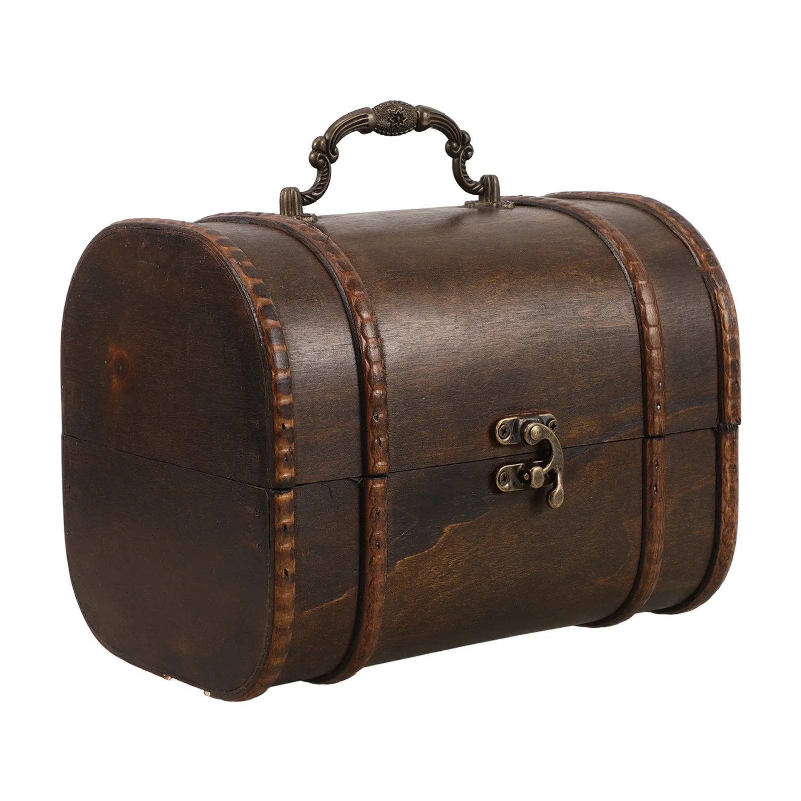 Retro Wooden Jewelry Storage Box Decorative Desktop Ornament with Lid for Women Small Trinket Treasure Chest Jewelry Organizer