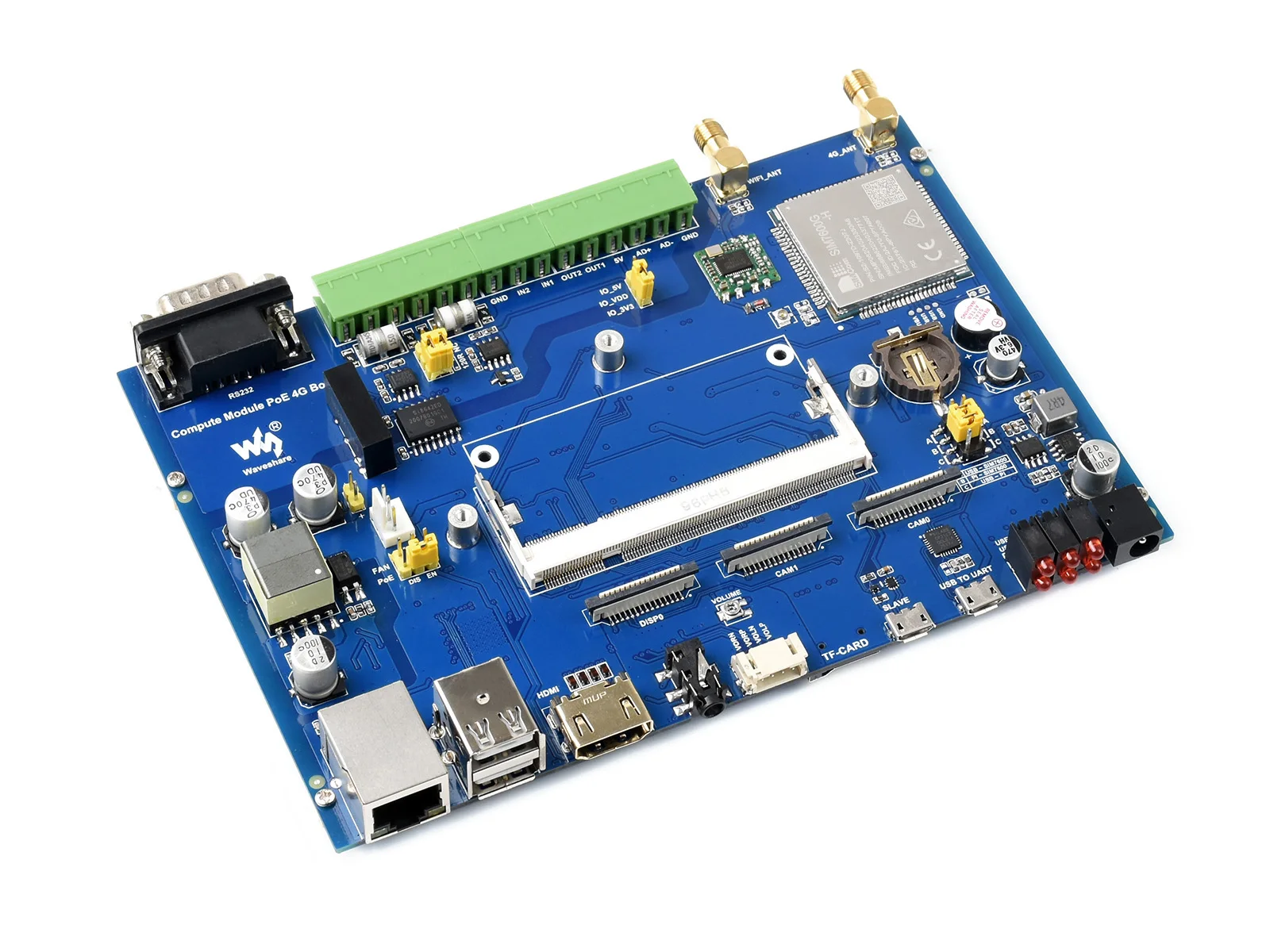 Waveshare Compute Module Industrial IoT Base Board With 4G Connectivity And PoE Feature For Raspberry Pi CM3 CM3+ Series