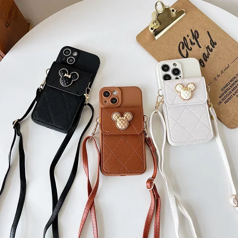 Etui portfel ze skóry z motywem kreskówkowym i diamentami na Samsung Galaxy A56 A17 A36 A16 A06 A26 A55 A35 S25 Ultra z karty, smyczą crossbody i pokrowcem.