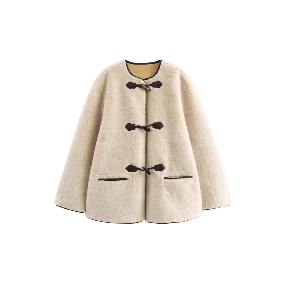 

2025 Autumn New Women's Casual Fashion Slim Fit Commuting Versatile Design with Rope Knot Decoration Fur Coat