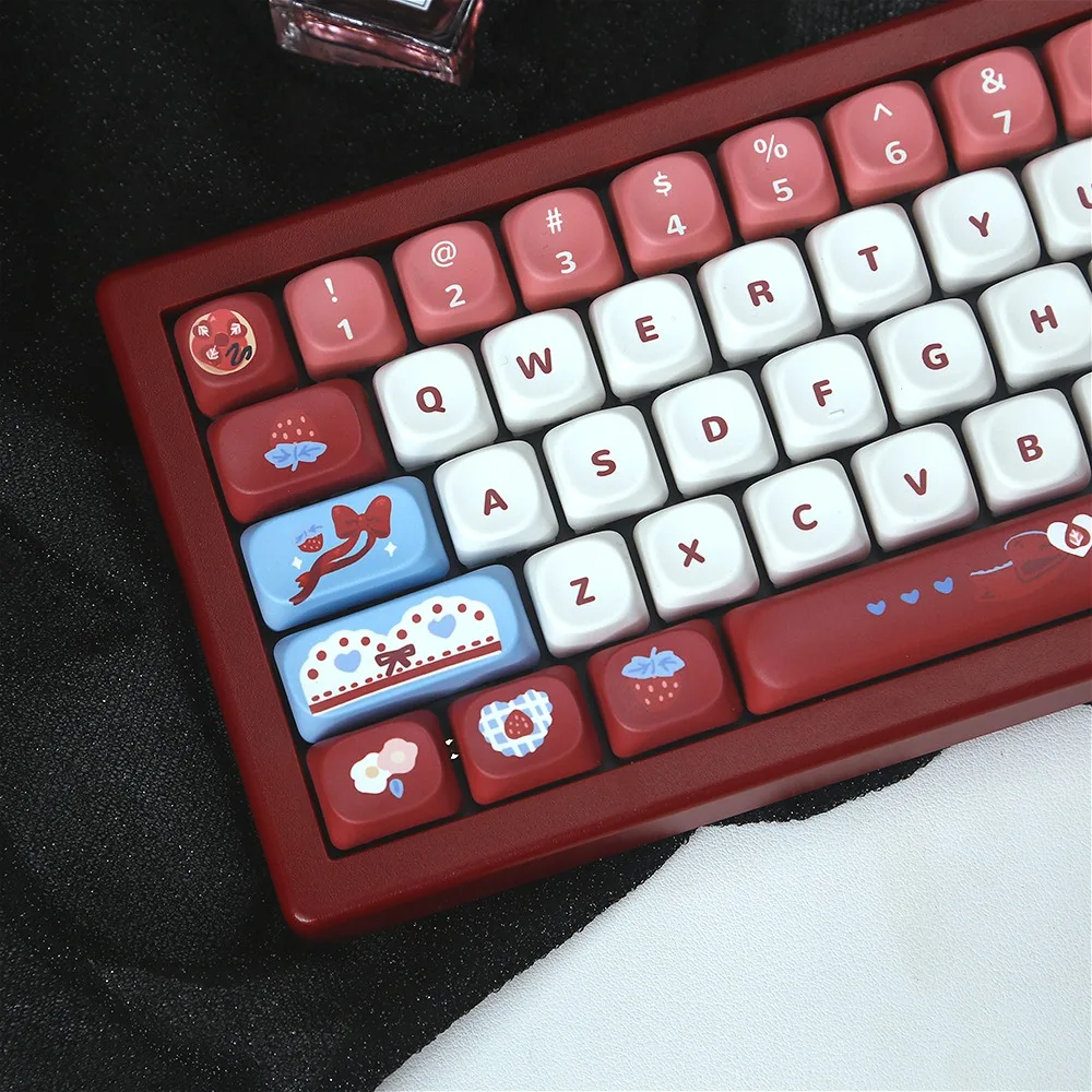 

Burgundy Retro PBT Keycaps Set - Strawberry Scented, OEM Profile for 68/87/Alice Layouts with Split Spacebar