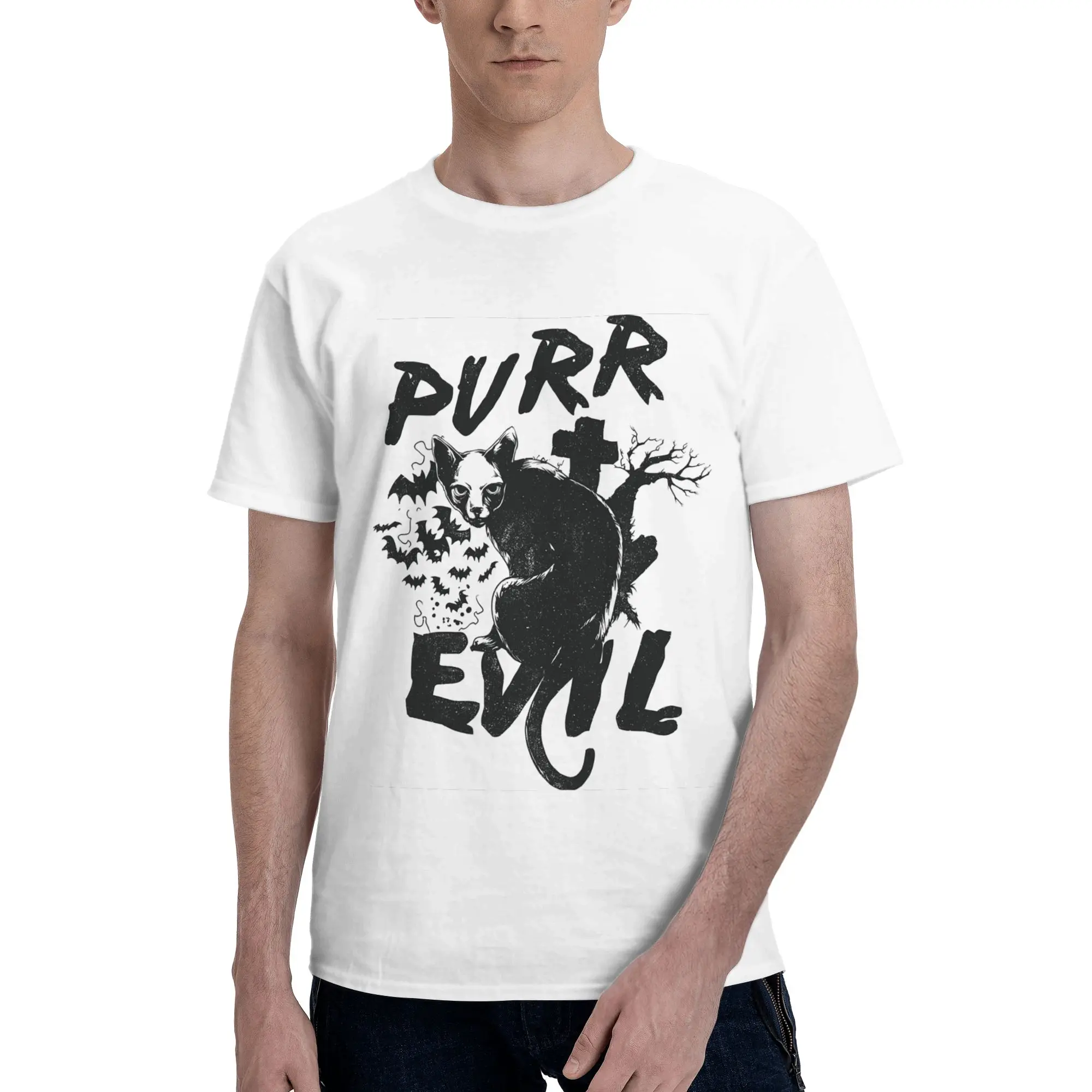 

Purr Evil 100% Cotton T-Shirt Men'sFunny T Shirts Men Crew Neck Short Sleeve S-6XL