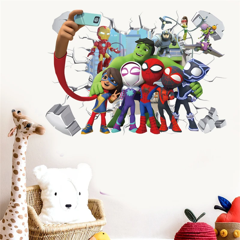 Miniso Cartoon Q-Versie Avengers Muurstickers Voor Kinderkamer Marvel Superheld Filmposter Woonkamer Slaapkamer Wanddecoratie