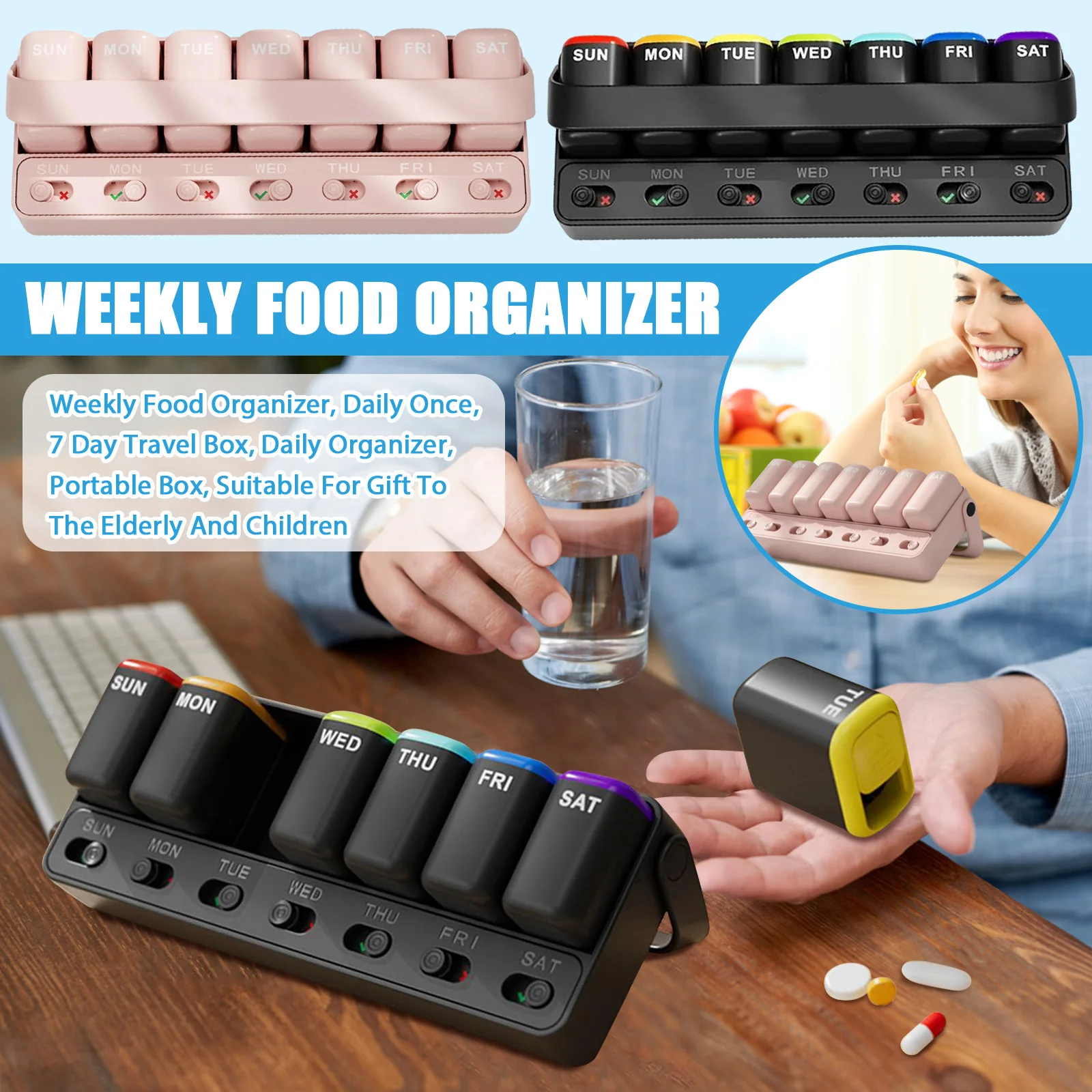 

7day Medication Dispenser Weekly Pill Organizer Daily Once 7 Day Travel Box Mini Pill Box Household Storage Box