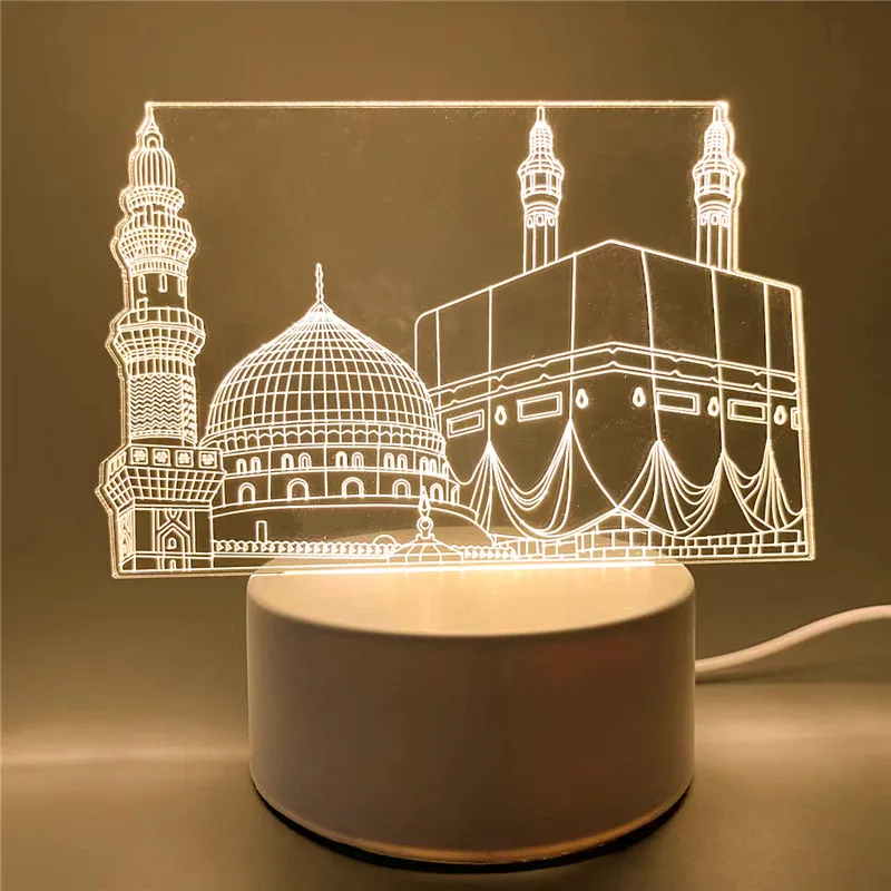 USB Operated 3D LED Night Light Eid Mubarak Table Ornament Muslim Ramadan Decoration for Home 2025 Eid Al Adha Holiday Lighting