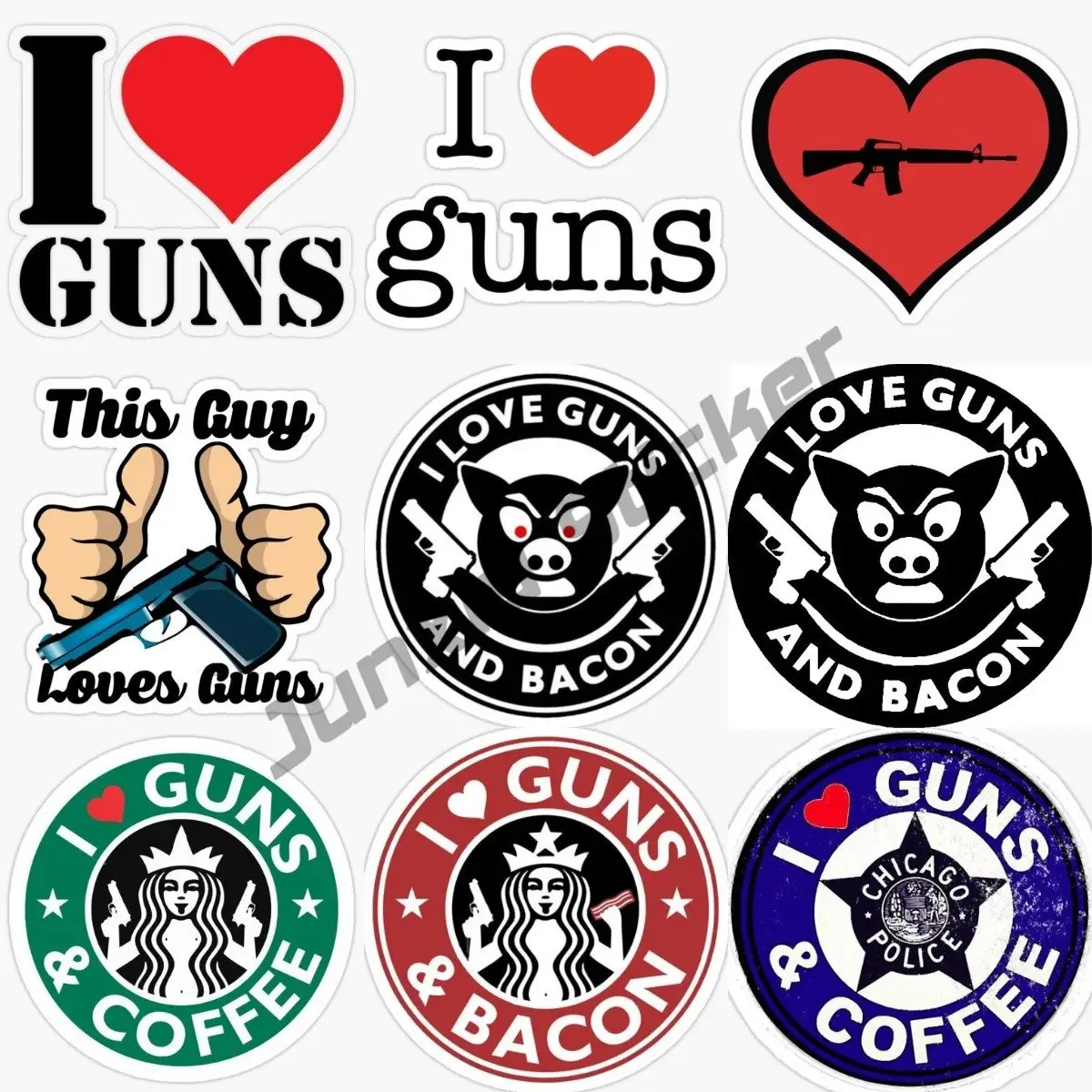 

Art Pattern I Love Guns and Bacon Sticker Vinyl Decal Laptop Waterproof Camper JDM Decoration