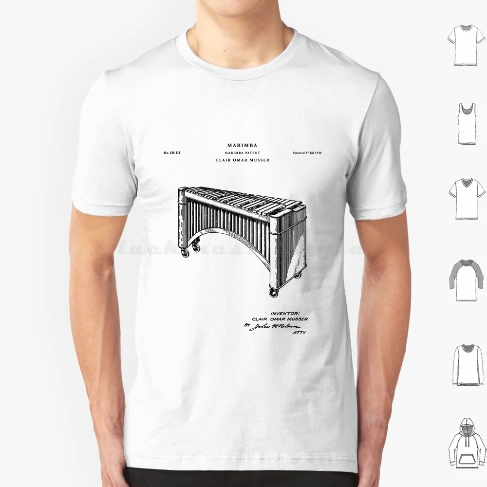 Marimba patente dibujo plan camiseta 6xl algodón Cool Tee Marimba patente Marimba Vintage Marimba arte Marimba dibujo
