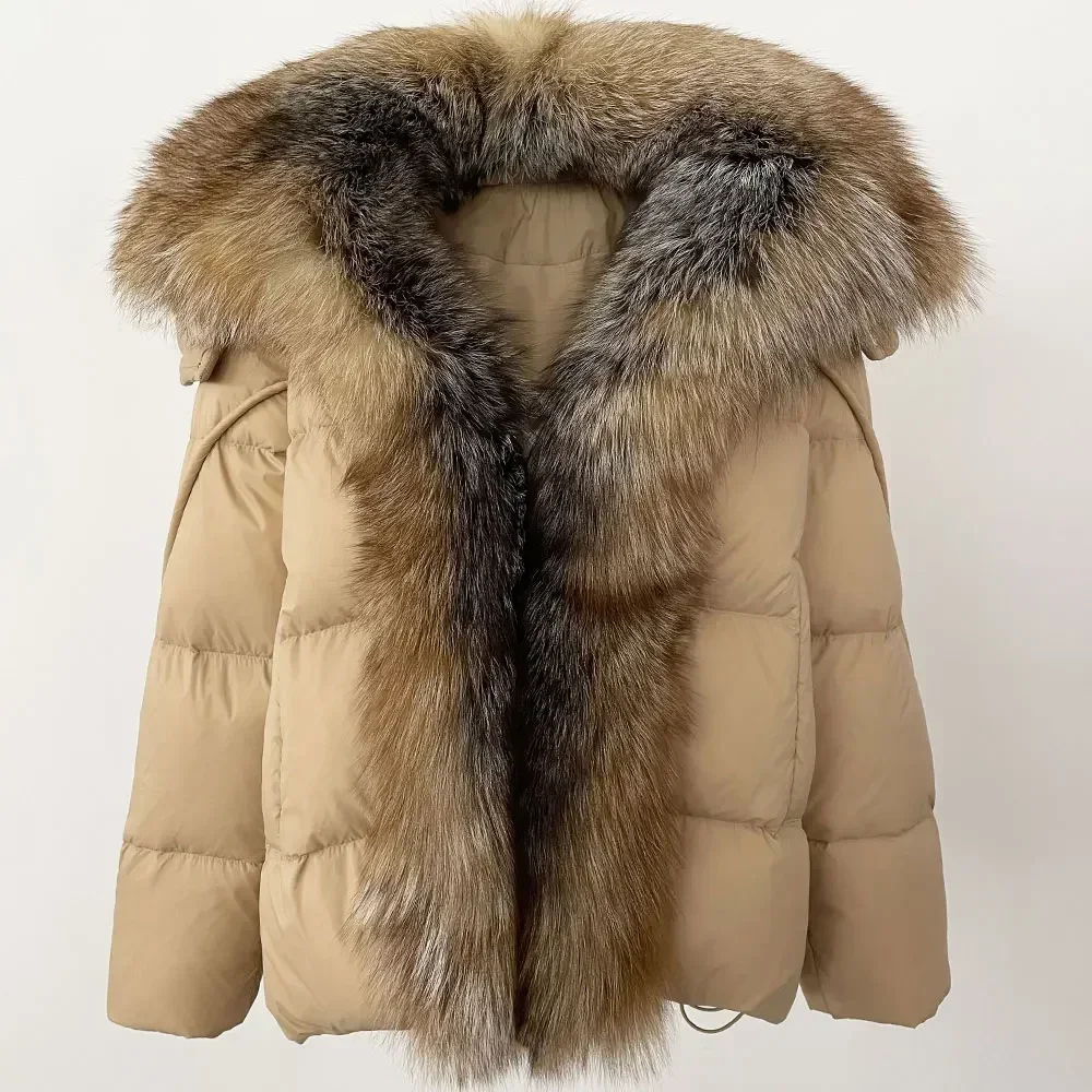 OFTBUY معطف الفرو الدافئة مقنعين الراكون الطبيعي معطف الفرو الشتاء سترة منفوخة النساء سترات سترة مضادة للماء بطة أسفل معطف الإناث
