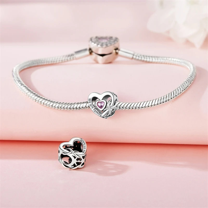 New 925 Sterling Silver Hollow Heart Shaped Zircon Infinite Symbol Charm Beads Fit Original Pandora Bracelet Silver Jewelry Gift