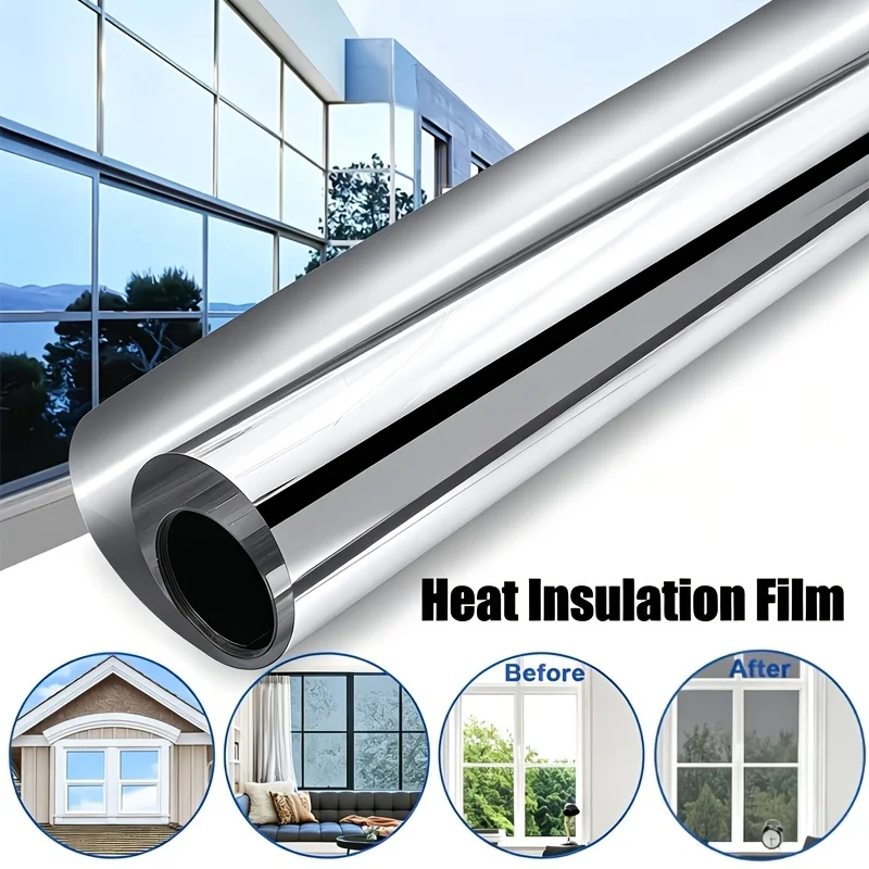 Heat Insulating One Way See Through Glass Film Static Cling Anti Peeping Sun Protection Silver Back Window Film for Home Office