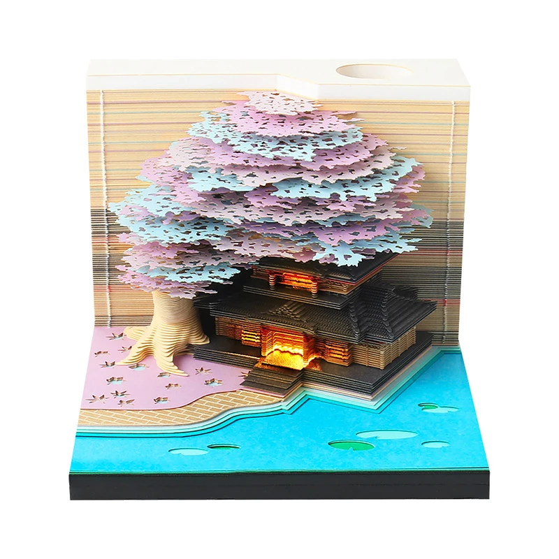 Tree Desk Calendar With LED Lights 2025 Calendar Memo Pad Creative Desk Calendar DIY Notes Notepad 3D Art Calendar Paper Carving