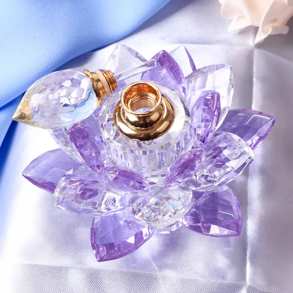 Frasco de Perfume Recarregável Vintage Cristal Roxo, Figurinhas De Flor De Lótus, Presente De Vidro Para Ela, Namorada Esposa, Decoração Do Lar