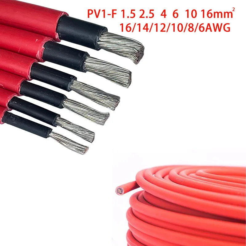 Cable de extensión de Panel Solar, fotovoltaico conector de Cable negro y rojo, 1-10M, 16, 10, 6, 4, 2,5, 1,5 mm², 6/8/10/12/14/15/16AWG