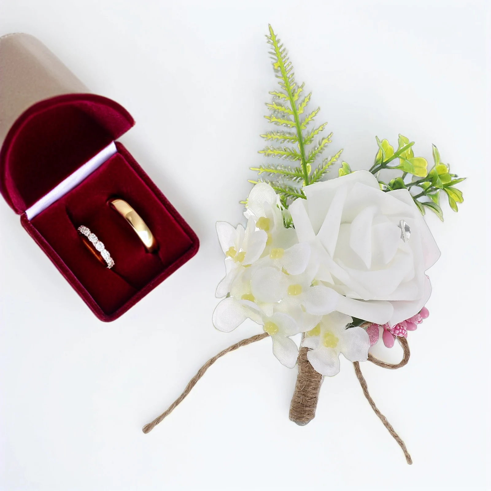 

2pcs Artificial Rose Corsage Elegant Silk Brooch Wrist Wedding Decoration Bridegroom Banquet Prom Accessories