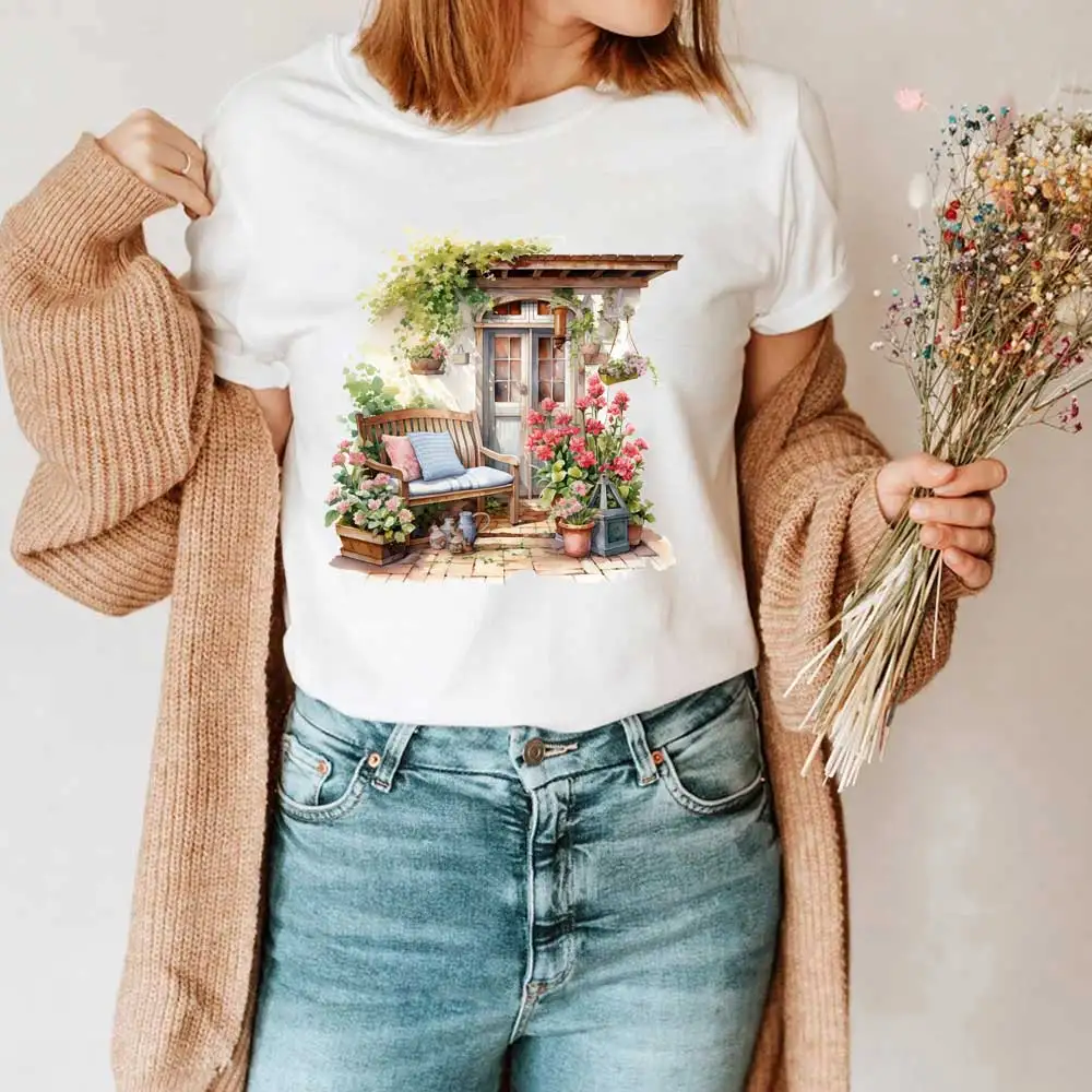 Garden Watercolor Painting Design Iron-on Transfer For Clothing DIY Washable T-shirt Thermal Sticker Spring Cottage Life Patches