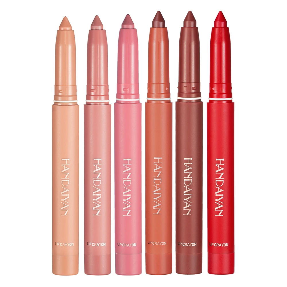 Handaiyan 12สี Lip Liner Matte Waterproof Velvet Nude ลิปสติกดินสอเซ็กซี่สีแดงสีน้ำตาล Pigments แต่งหน้ายาวนาน