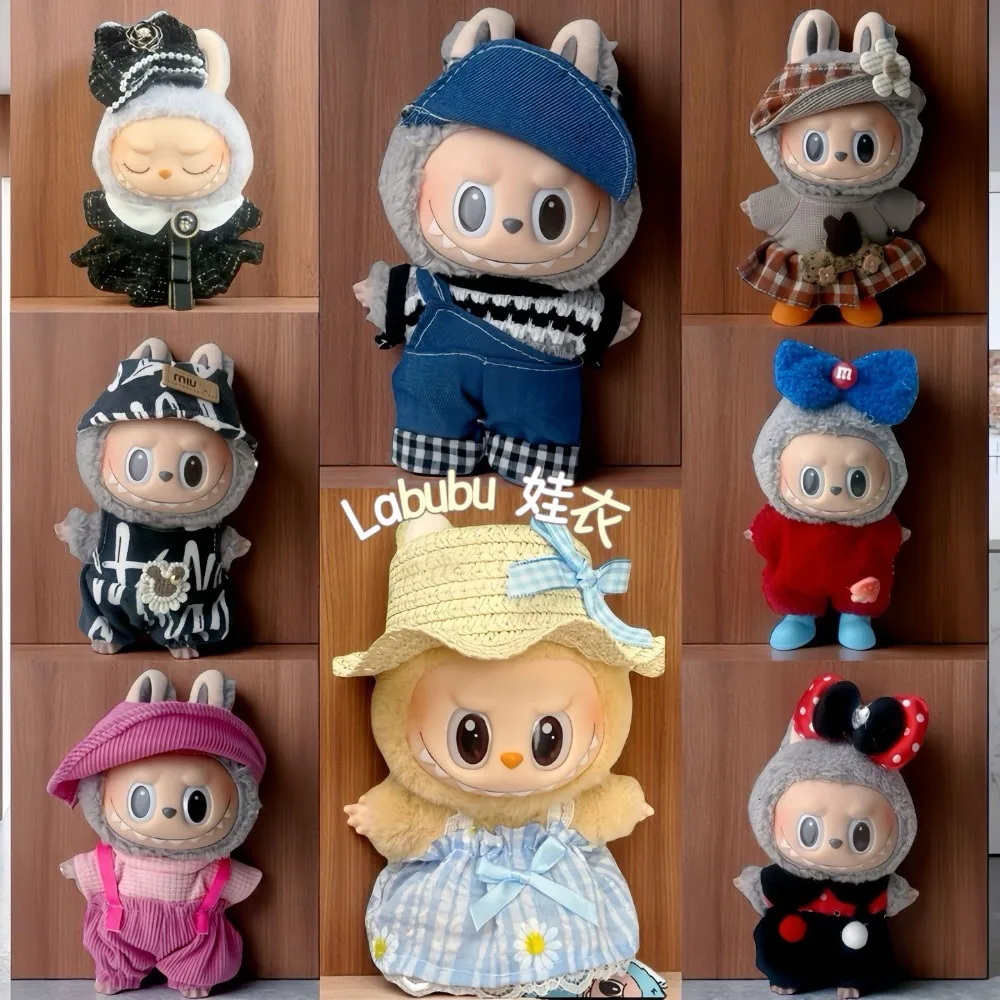 

Горячая одежда для Labubu второго поколения и третьего поколения, макароны, слепая коробка, подвеска, платье на подтяжках, соломенная шляпа, сидячая вечеринка