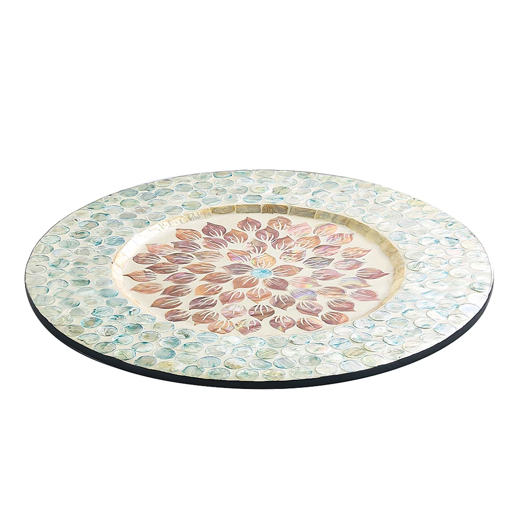 Mother of Pearl Inlay Serving Tray Mandala Flower Wood Coffee Table Decorative Tray Placemats Beach Party Wedding Decor Plate