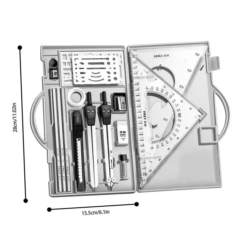 Kit da disegno righelli e bussole in metallo Set di geometrie con custodia righello a triangolo bussola Set di goniometro forniture da disegno