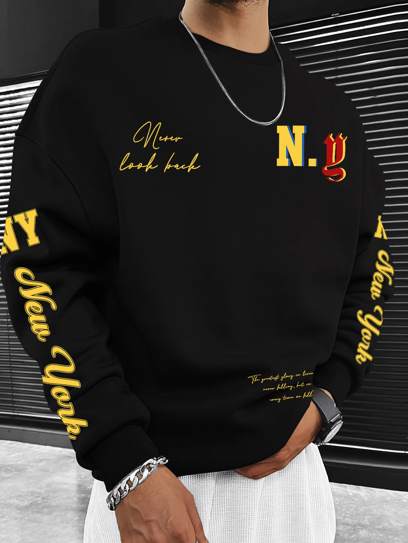 Men'S Fashion New York - Herren Retro Rundhals-Sweatshirt mit New York-Schriftzug