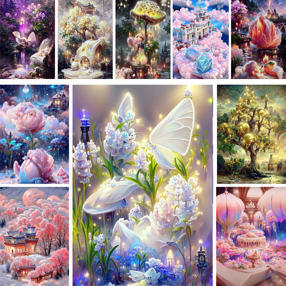 Fairy Tale World Landscape Cross-Stitch Complete Kit DIY Embroidery Craft Knitting Needlework Sewing Package Counted Different