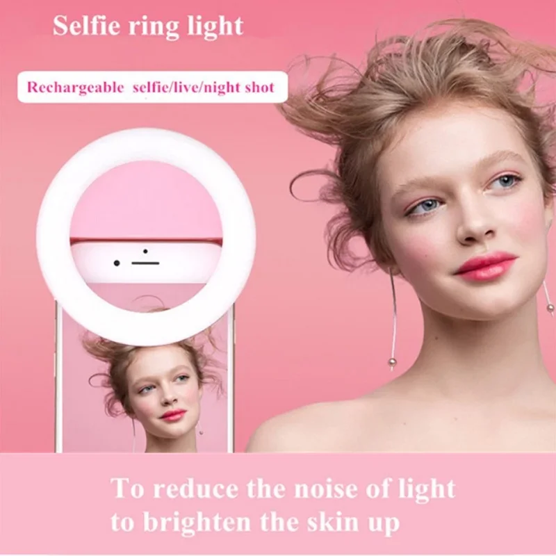 FGCLSY New Ring LED Flash USB Rechargeable Selfie Fill Light Mobile Universal Portable Ring Clip Works with All Smartphones