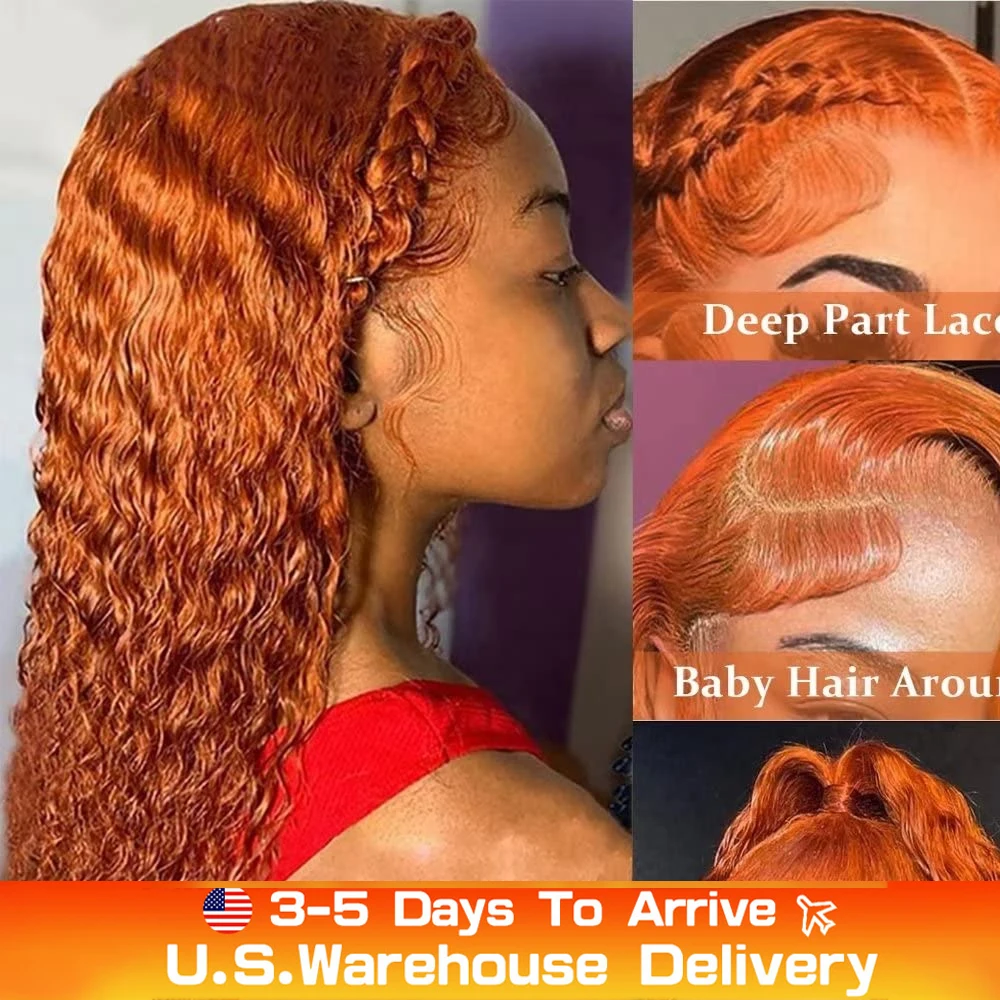 350 Ginger Orange Curly 13x4 Lace Front Wig Human Hair Wigs Colored 180Density Highlight Deep Wave Wig Brazilian For Black Women