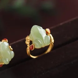 Green Jade Frog Rings Charms Natural Designer Accessories Amulets Talismans Fashion Jewelry Adjustable Ring Women 925 Silver