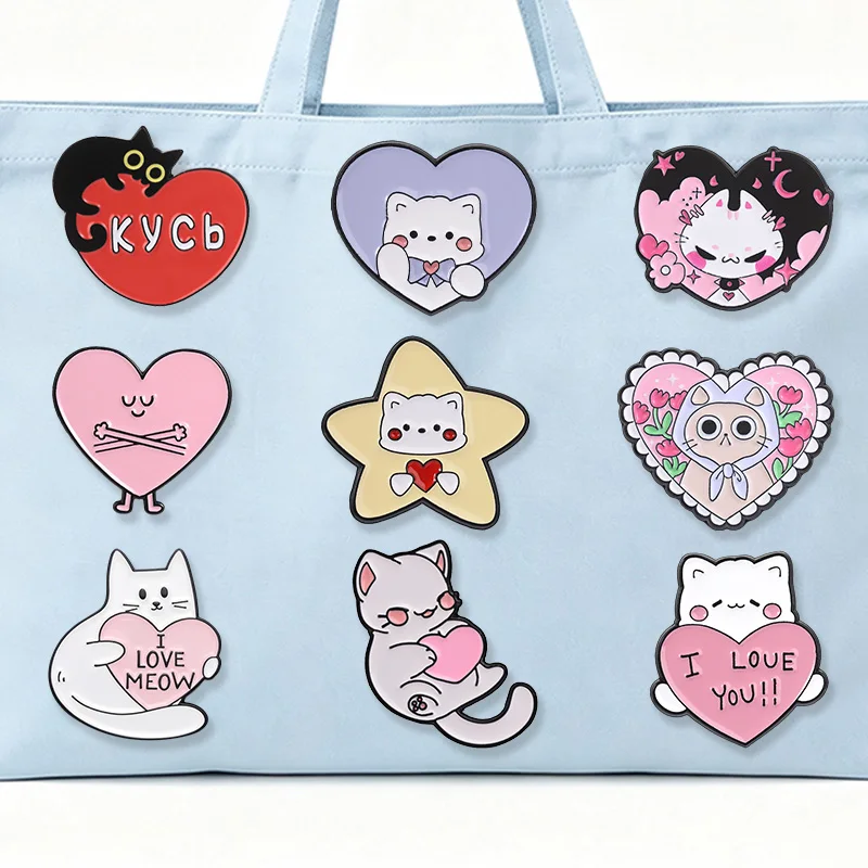 Cute Cat Heart Enamel Badges Kitten Star Love Meow Pin Alloy Brooches Lapel Backpack Jewelry Gifts For Cat Lovers