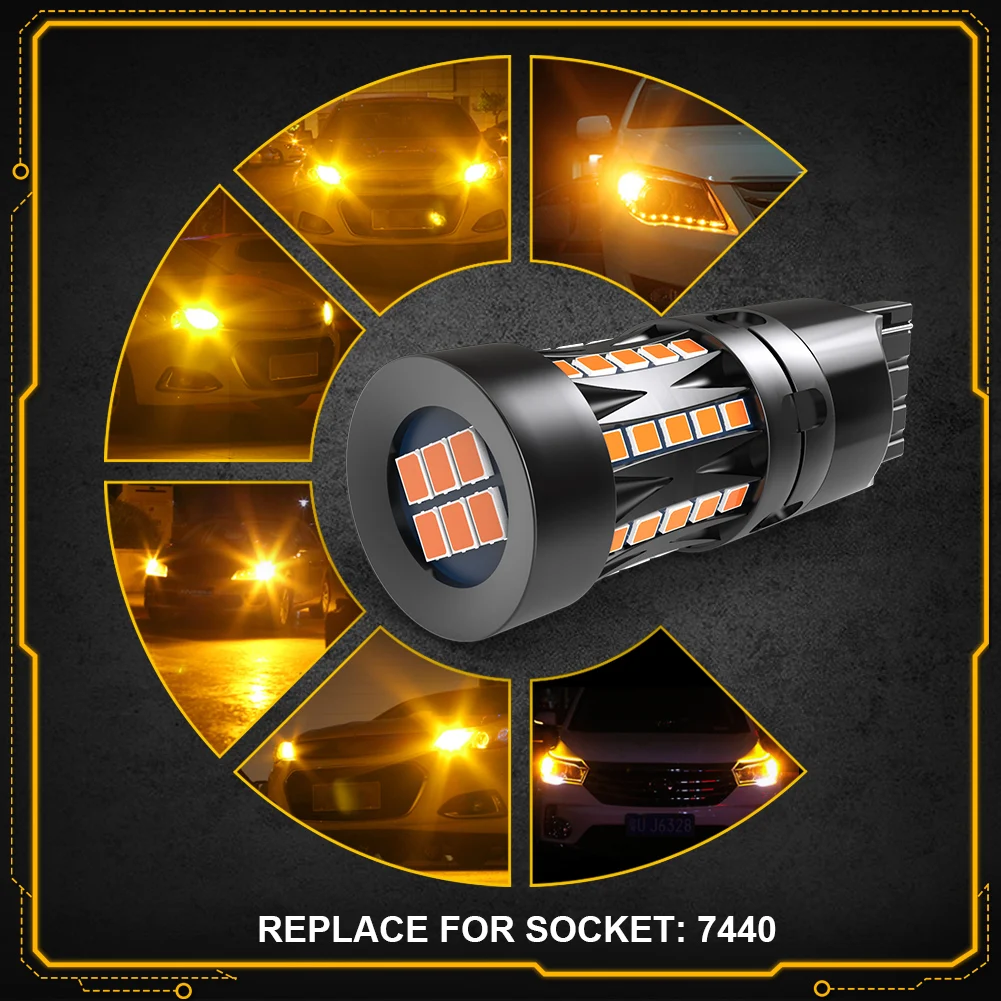 Picture 7: 2pcs T20 W21W WY21W LED No Hyper Flash 7440 7440NA LED Turn Signal Light Bulbs Canbus Error Free Car Lamp Amber Orange