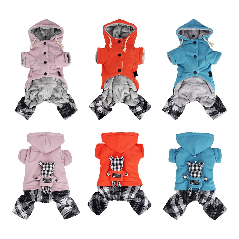 

Winter Dog Hoodie Set Plush Bear Costume Flannel Lined 4 Paw Design For Small Medium Breeds Puppy Christmas Outfit Pet Jumpsuit