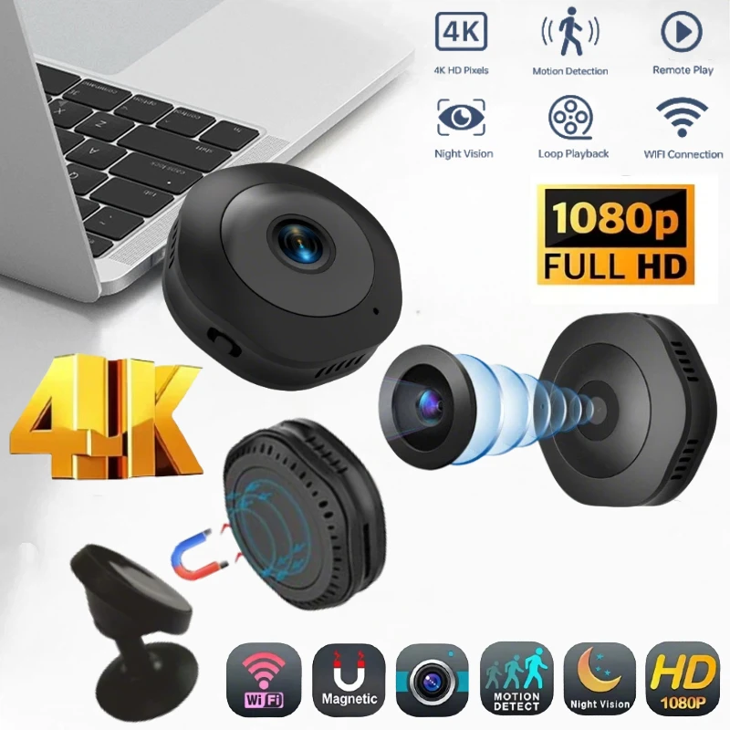 

Мини-камера 4K HD с Wi-Fi, ночным видением, датчиком движения, видеозаписью и функцией записи голоса, невидимая камера для дома и офиса