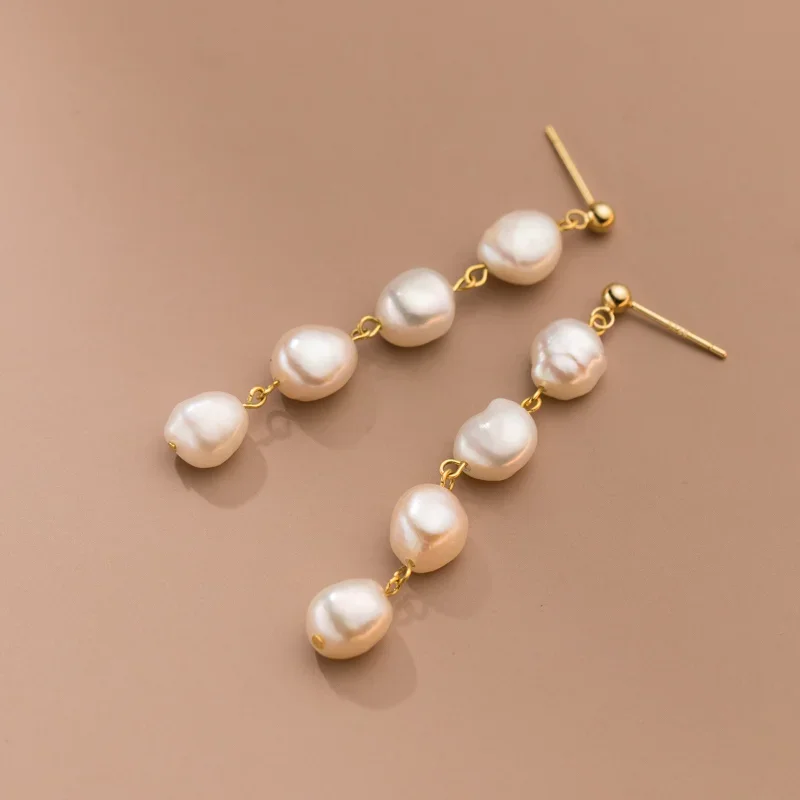 Minar French 14K Gold Plated Copper Real Freshwater Pearl Thread Long Tassel Drop Earring for Women Wholesale Casual Jewelry view 3