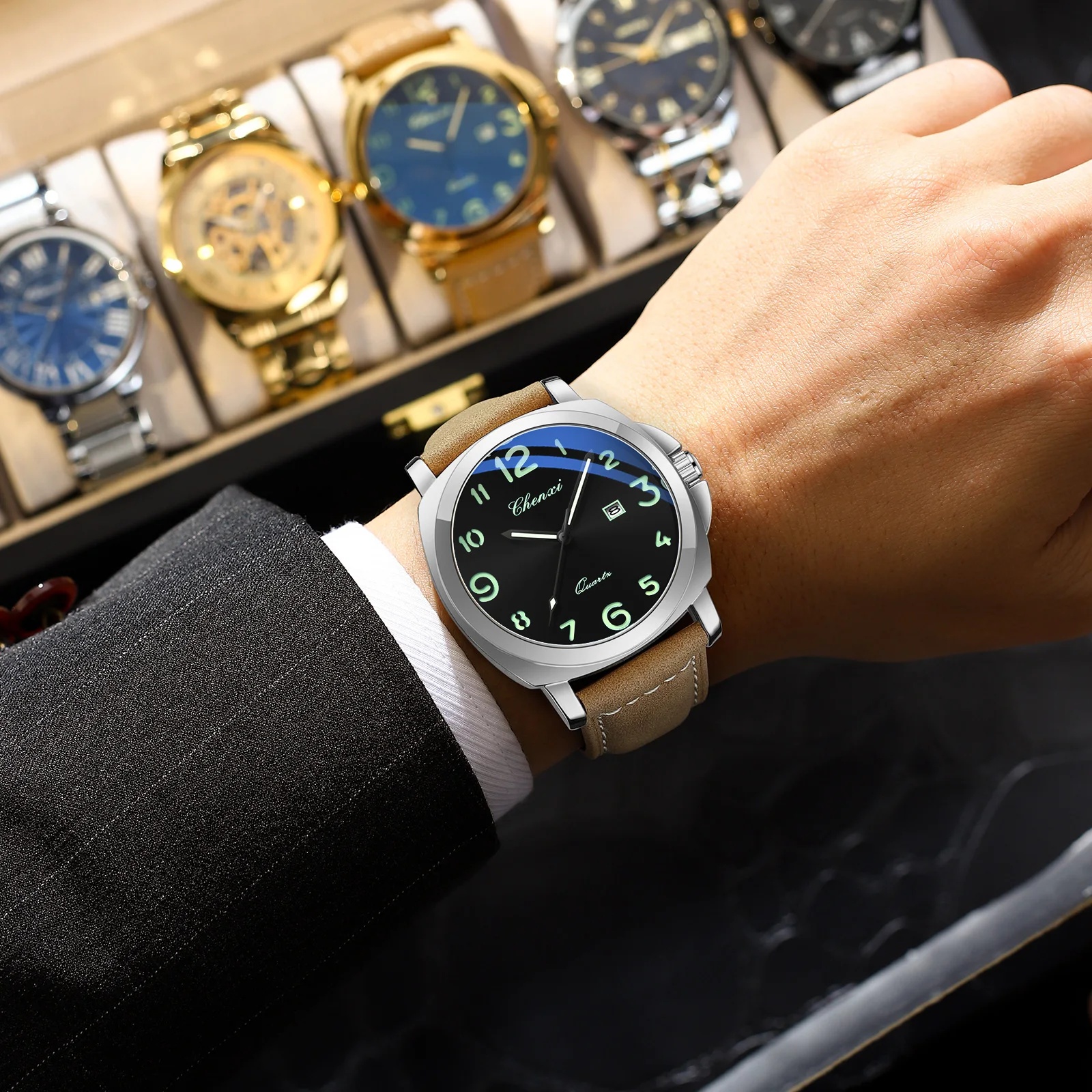 2025 CHENXI ساعة رجالي الحد الأدنى موضة الساعات الرياضية التقويم مقاوم للماء جلدية كوارتز ساعة رجالي ساعة الذكور relojes جديد