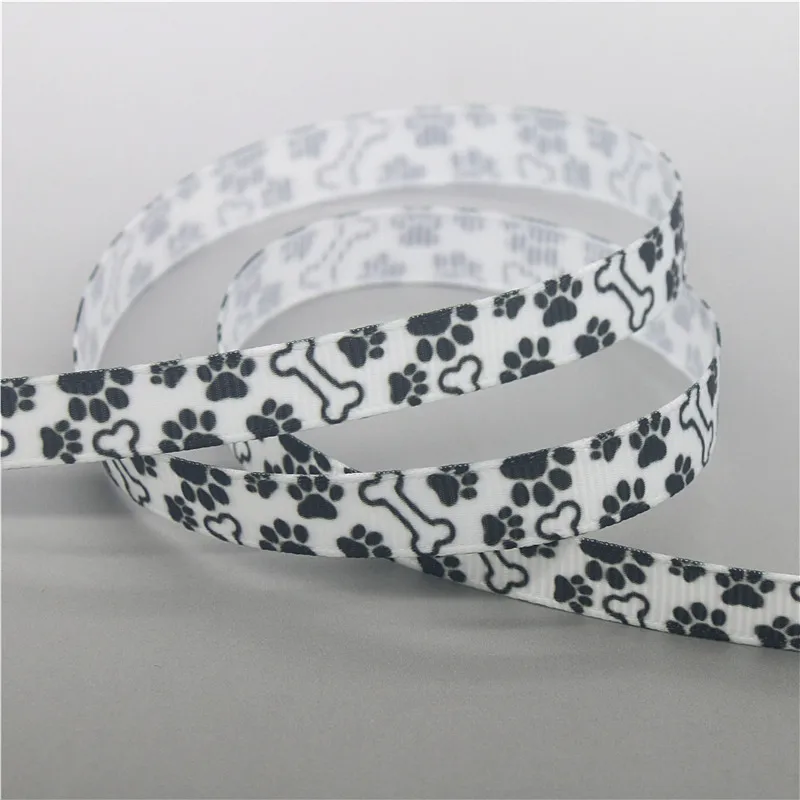 DHK 3/8inch 5yards Cat Dog Paw Printed Grosgrain Ribbon Accessories Sewing Craft Headwear Material Decoration DIY 9mm C2009