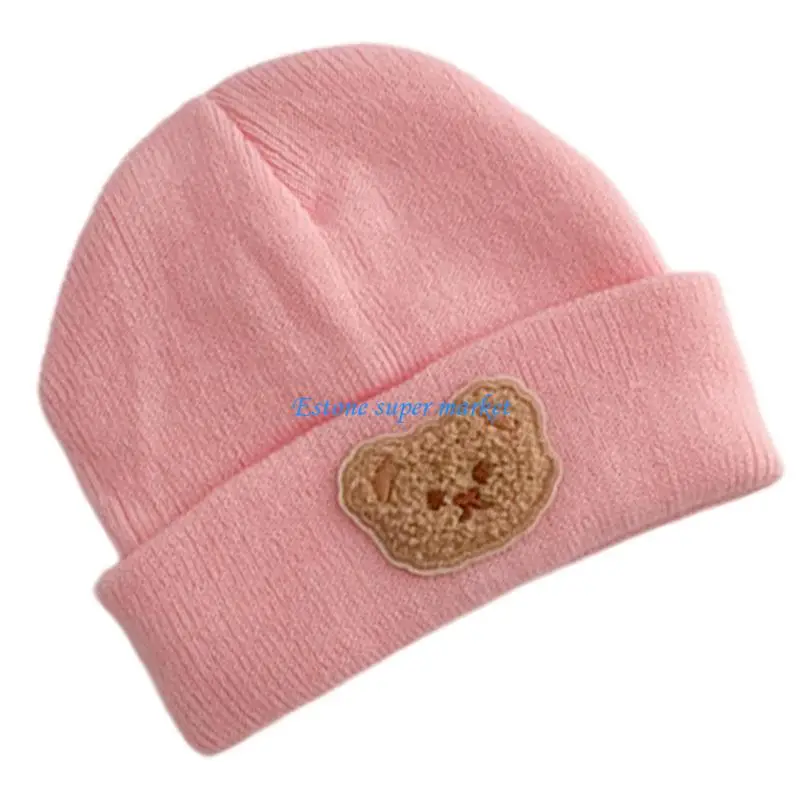 090B Soft & Breathable Knitted Baby Hat with Lovely Bear Designing for Infants and Toddler, Comfortable Warm Bonnet Caps