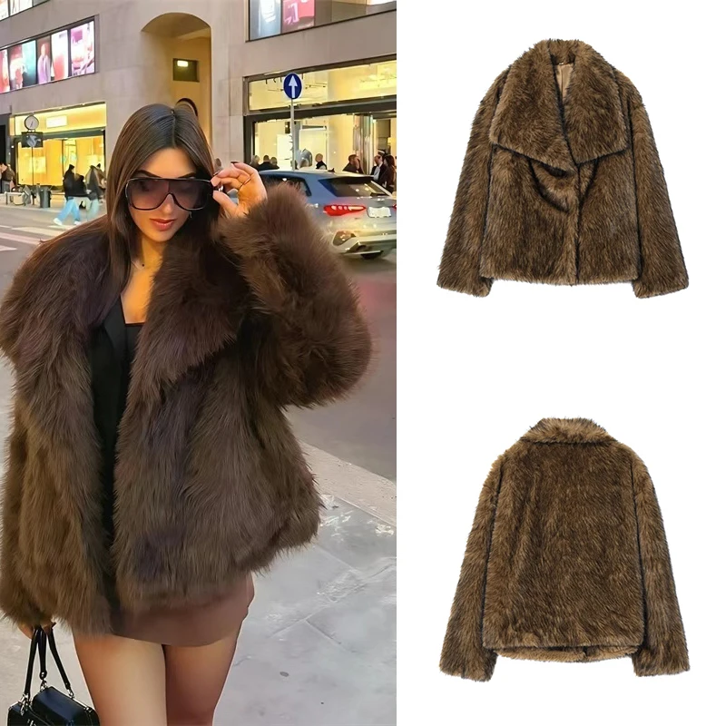 Guobioziy 2026 Fall Womens Wide Collar Cropped Outercoat Vintage Glam Aesthetic Chic Street Look Trending Night Out Wear Social