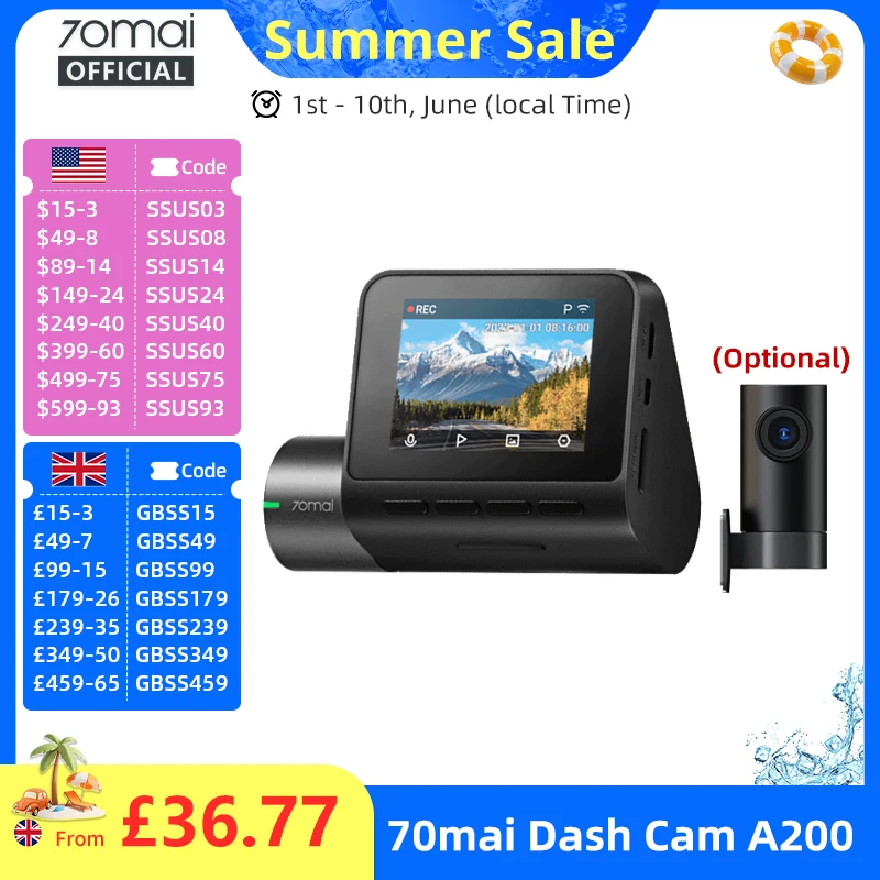 70mai A200 Dash Cam 1080P HDR