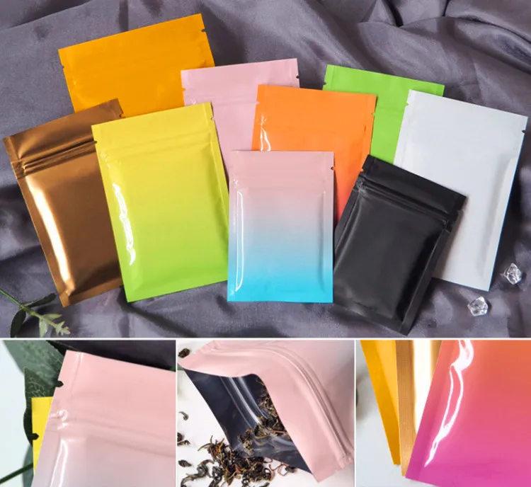 200PCS Thick Aluminum Foil Zipper Packaging Bag Flat Resealable Powder Sanck Jewelry Coffee Candy Chocolate Food Storage Pouches