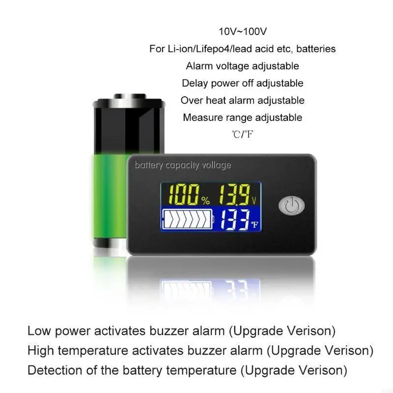 Y51B 3 in 1 Battery Monitor Temp Display Digital Battery Capacity Tester Percentage Level Temperature Switch Meter