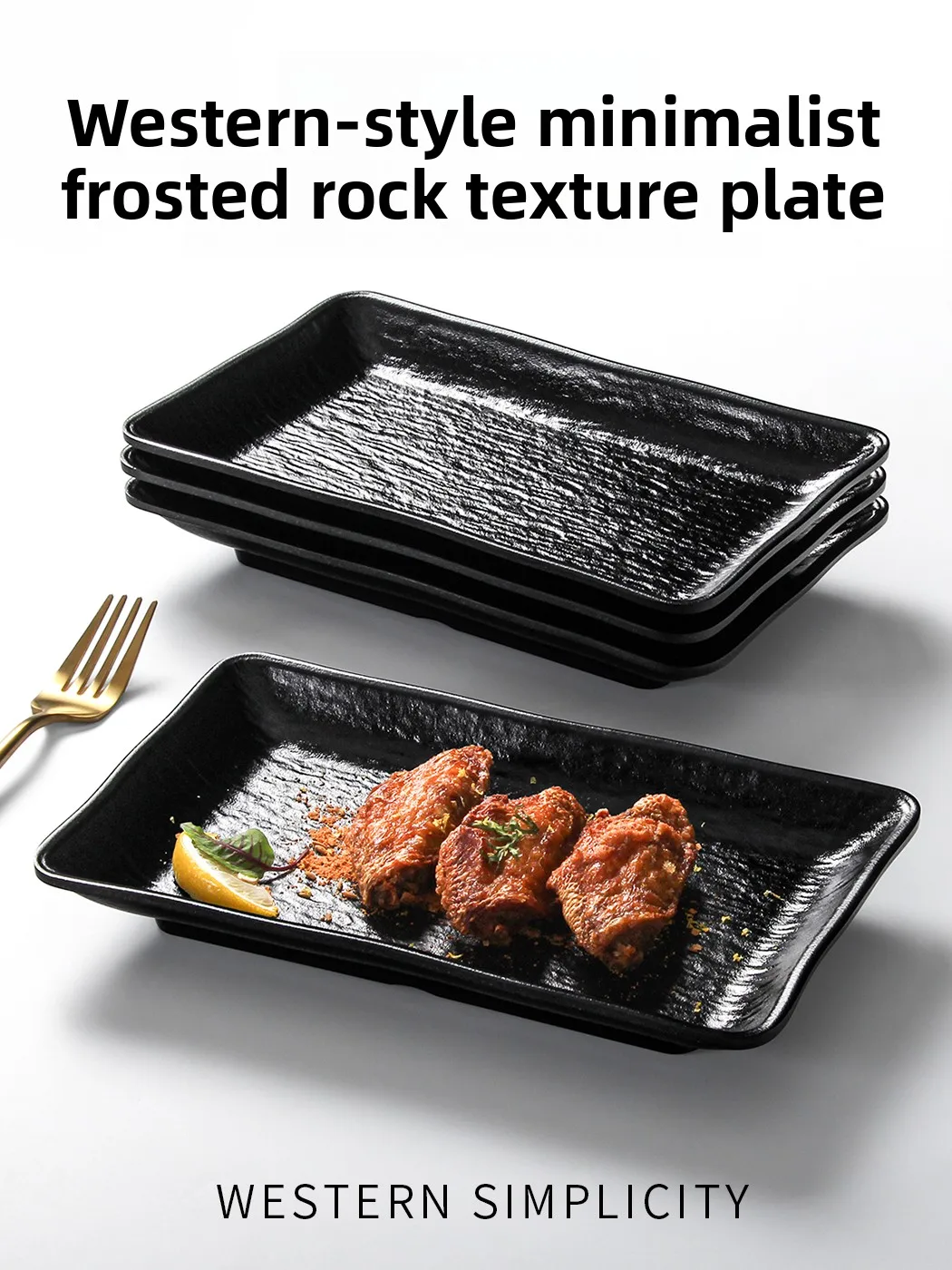 

Black Formal Dinnerware Dish Rectangular Shape Chinese Style Rectangular Plate for Restaurant And Catering Service BBQ Hot Po...