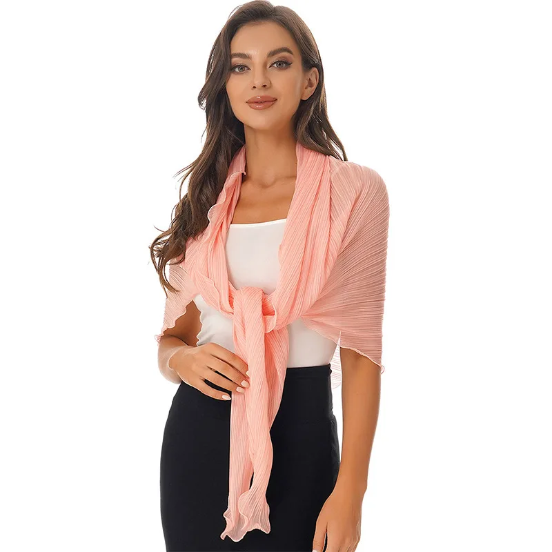 Sunscreen Shawl Solid Color Chiffon Embossed Ruffled Women Silk Scarf Outdoor Abandoned Car Sunscreen Sleeve Swimsuit Cover Up