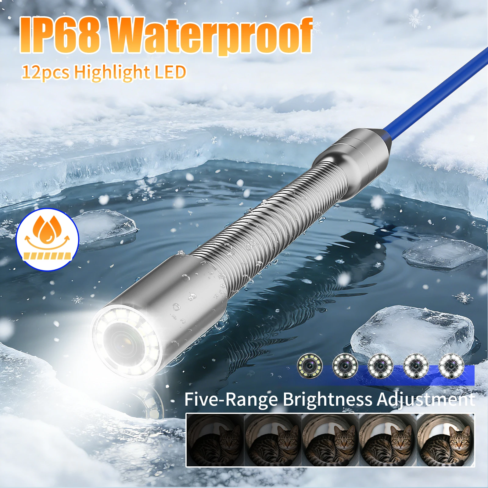 Câmera de inspeção de esgoto-câmera de esgoto com autonivelamento automático com localizador sem fio de 512 Hz, endoscópio de esgoto à prova d'água HD com 12 LEDs