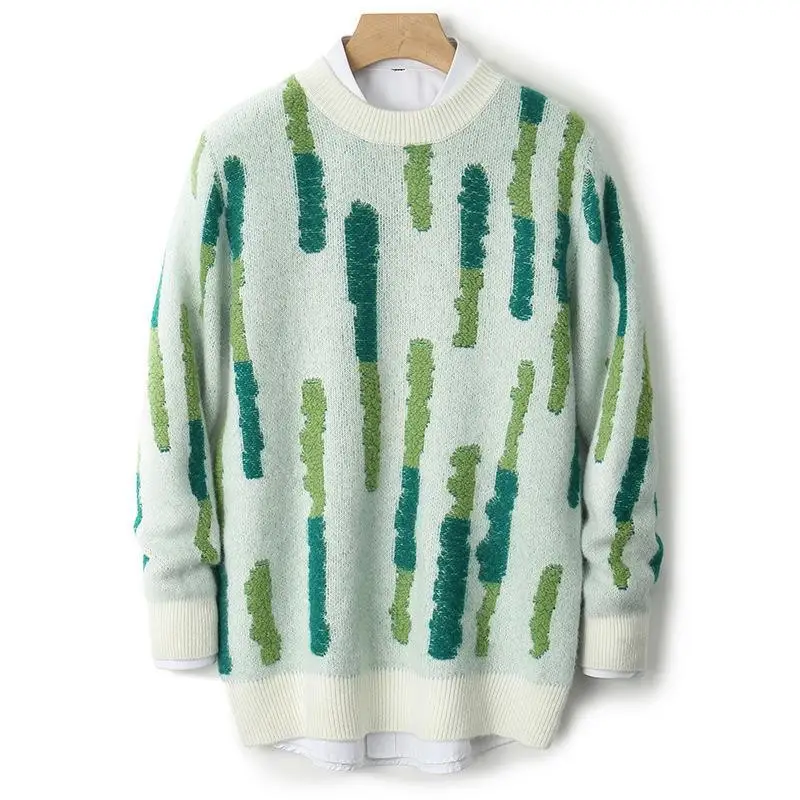 Осенне-зимний мужской шерстяной свитер с круглым вырезом, утолщенный свитер с цветными блоками, ленивая повседневная вязаная базовая рубашка
